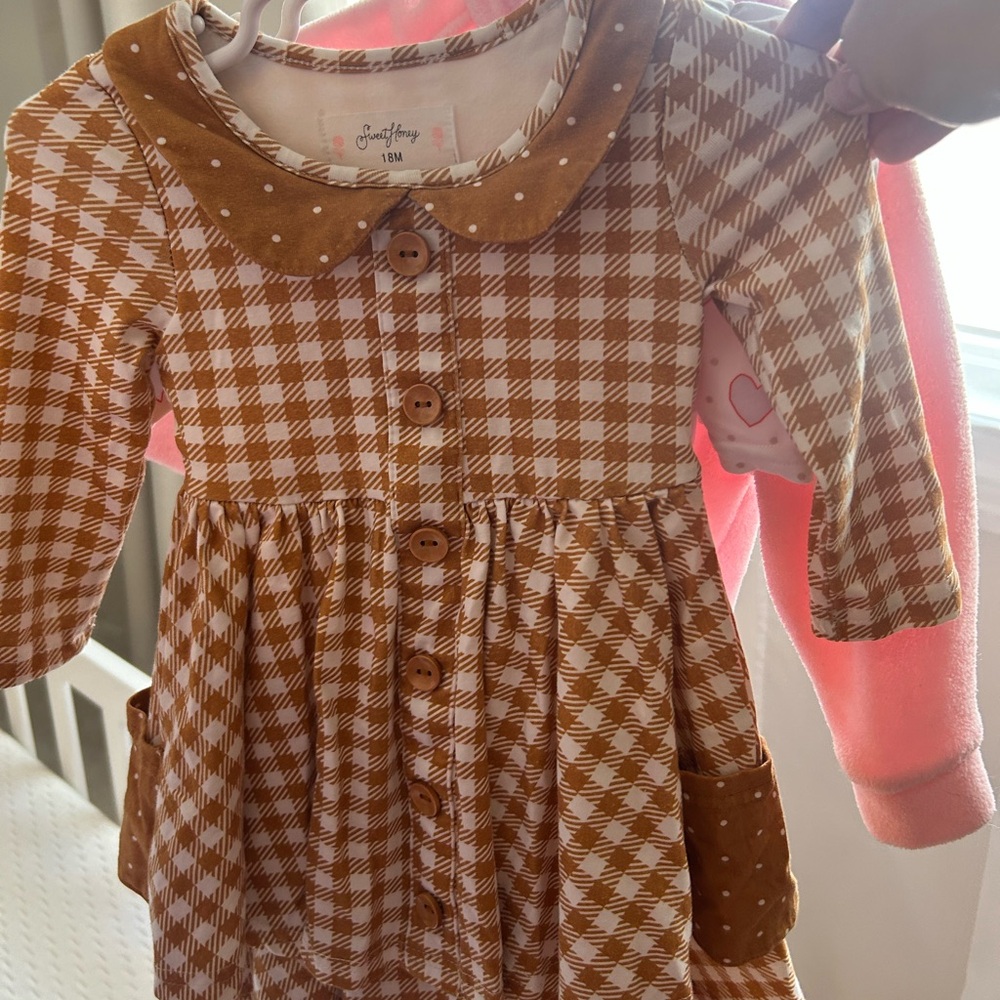SweetHoney Tan Checkered Kids Dress